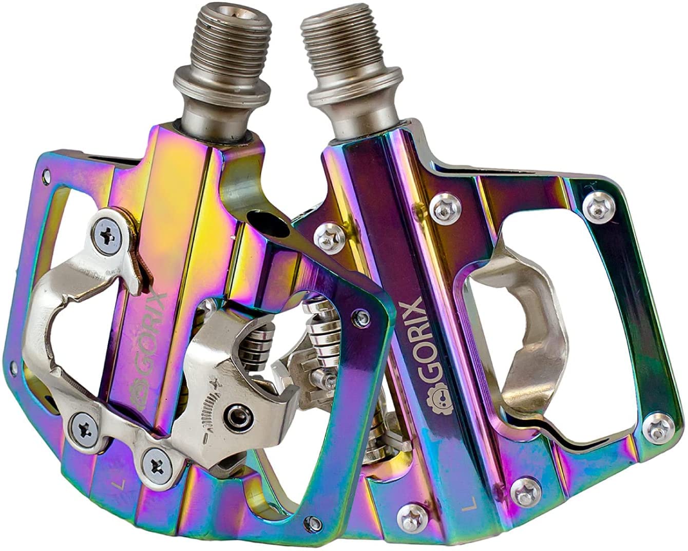 GORIX(ゴリックス)自転車ペダル ビンディングペダル 片面フラット ペダル 両面デザイン クリート付属 GX-PZ103 (オイルスリック)