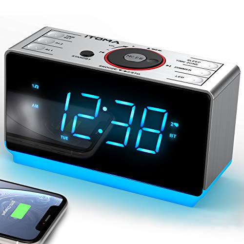 目覚まし時計 FMラジオ付きクロック デジタル時刻表示 輝度調整 ナイトライト付き＆スヌーズ機能&12/24時間変更 デュアルアラーム USBポ