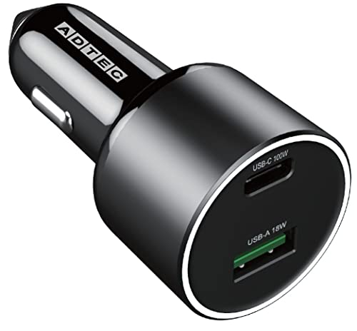 アドテック シガーソケット PD充電器 100W 2ポート 【USB-C+USB-A】カーチャージャ...