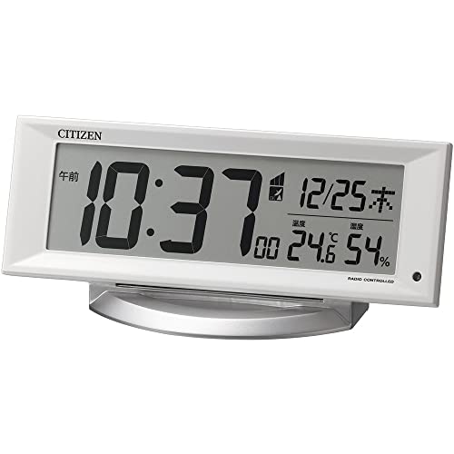 リズム(RHYTHM) シチズン 置き時計 目覚まし時計 電波時計 デジタル ライト 温度 湿度 カレンダー 白 8.8x20.9x6.5cm