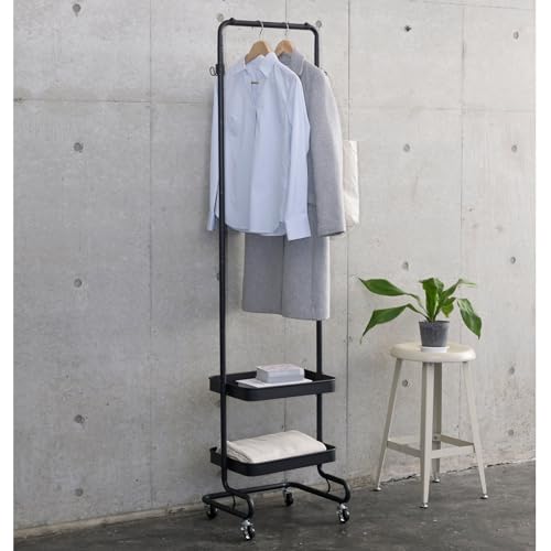 山善(YAMAZEN) ワゴン ハンガーラック トローリーハンガー スリム キャスター付き (高さ4段階調節/バス..