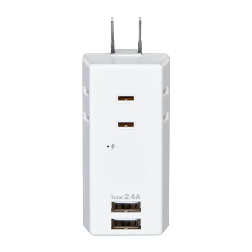 エルパ (ELPA) 耐雷USBタップ 電源タップ 延長コード 3個口 2ポート 2.4A UA-322SB