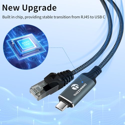 Thzzhnno USB-C LANアダプター ケーブル 1M、有線LAN変換アダプター Type-C to RJ45 ギガビットイーサネットケ 3