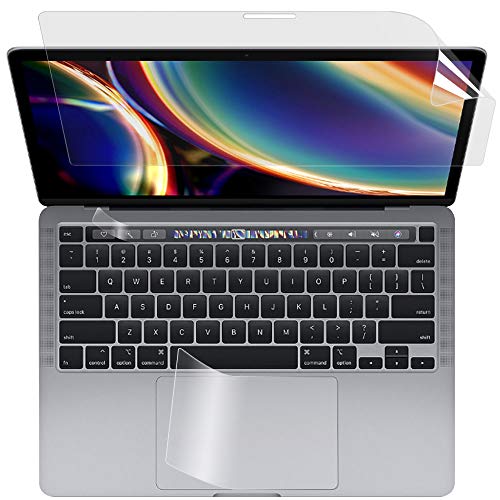 -/【3点セット】 MacBook Pro 13インチ/-・Size:【3点セット】 MacBook Pro 13インチ・★対応機種：MacBook Pro 13インチ 2022年M2チップ / 2020年M1チップモデルに対応 ※本製品は液晶画面保護フィルム、タッチバーフィルム、トラックパッドフィルムの3点セットです。・★ブルーライトカット率：49％　紫外線カット率:99%。目の負担を軽減するため、長時間の作業に最適です。・★光沢仕様の為、画像・動画にツヤを与え美しく表示します。 ※映り込みを防ぐことができませんので、予めご了承ください。・★自己吸着タイプなので画面にぴったり貼り付き、簡単きれいに貼ることができます。フィルムを貼った後、特殊シリコン層吸着部が時間経過とともに気泡が分散し、目立たなく消えたようになります。※気泡サイズにより消えない場合があります。・★【指紋防止】：指紋汚れ防止、画面をしっかり保護します。ホコリが付着しにくい帯電防止仕様です。【抗菌性】：フィルム表面が抗菌処理されており、細菌の繁殖を防ぎます。 【画面保護】：硬度3Hのフィルムで液晶