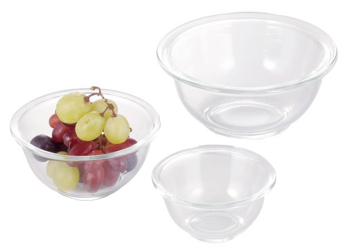 iwaki(イワキ) AGCテクノグラス 耐熱ガラス ボウル 丸型 3点セット 電子レンジ/オーブン/食洗器対応 食材を混ぜやすい広口デザイン