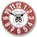 アメリカンウォールクロック 時計 34cm (ルート66 赤 A005) 壁掛け時計 ROUTE66 大きい ヴィンテージ風 ガレージ バイク