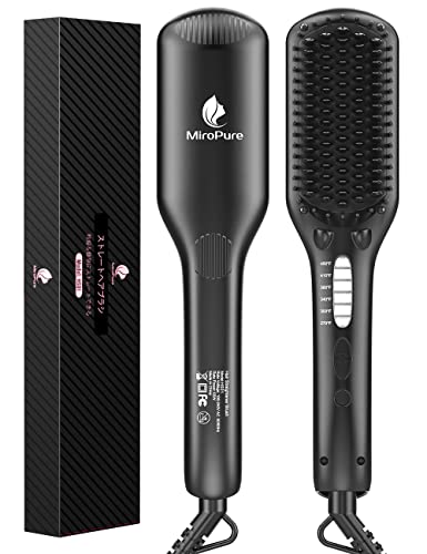 MiroPure ヒートブラシ MAX230℃ 6段階温度調節 ブラシアイロン 電熱 ヘアブラシ 60秒間急速加熱 マイナスイオン 静電気防止