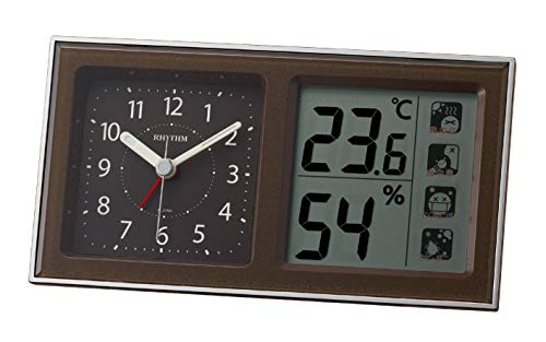 リズム(RHYTHM) 目覚まし時計 電子音アラーム 高精度 温度 湿度 連続秒針 ブラウン 8RE678SR06 8.6x16x4.8cm