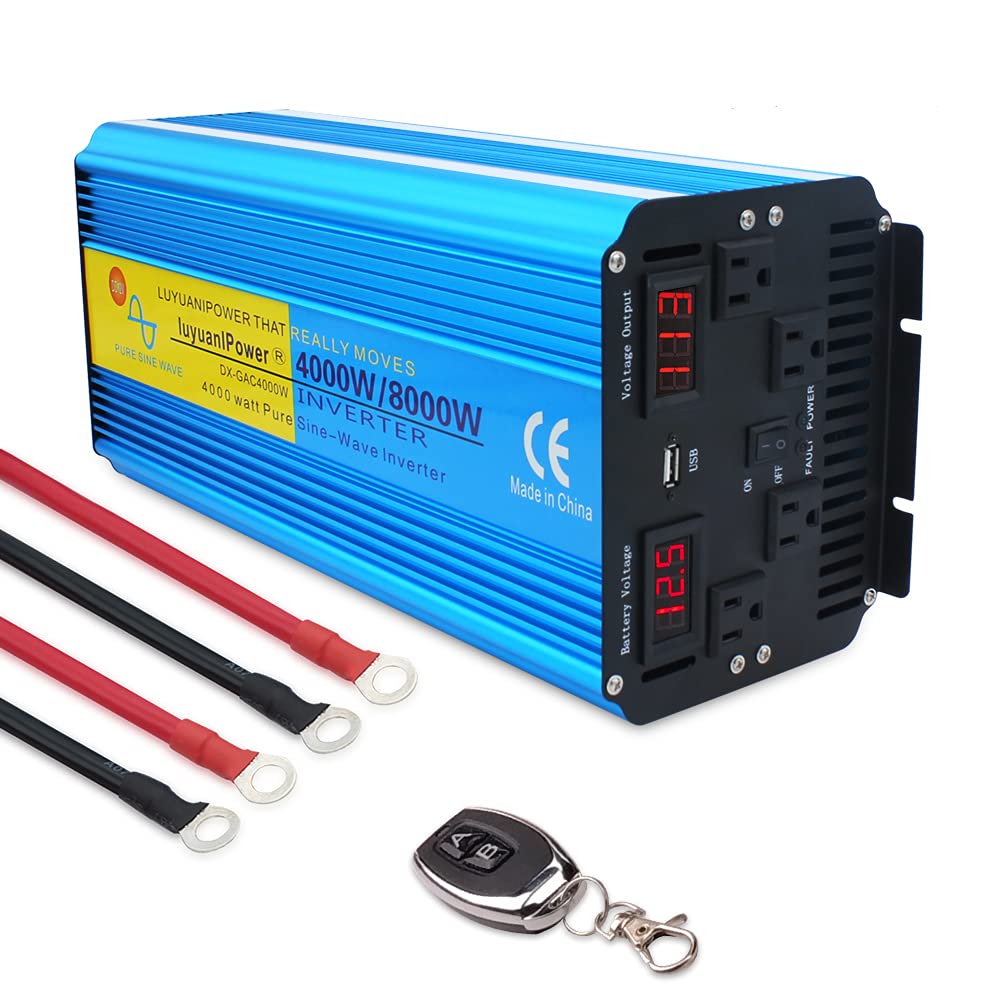 IpowerBingo 電子レンジも動かせる！高性能正弦波インバーター 正弦波 12V 4000W MAX 8000W リモコン機能付き DC