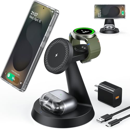 Meifigno Samsung用3 in 1磁気ワイヤレス充電器、Galaxy S25 S24 S23 S22 Ultra Plus/Z Fo
