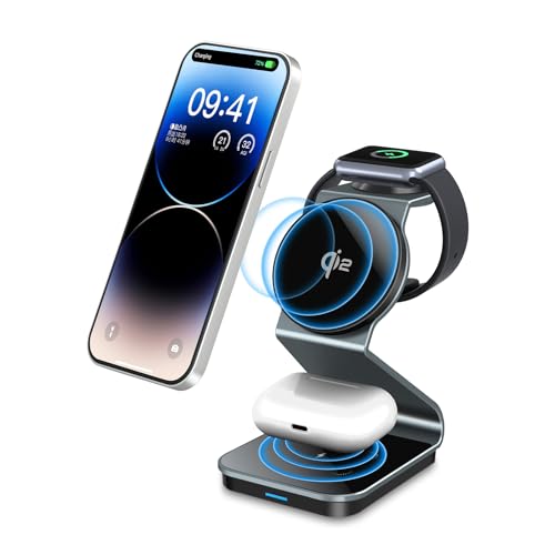 3in1 ワイヤレス充電器 15W急速充電 マグセーフ 3台同時充電 放熱穴付 Type-Cケーブル付 取扱説明書付 Type-C給電 iPho(2.0)
