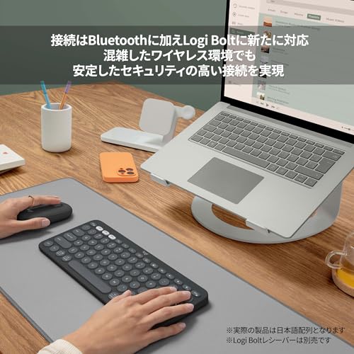 ロジクール ワイヤレスキーボード PEBBLE KEYS 2 K380sGR 薄型 軽量 415g 小型 Bluetooth Logi Bolt