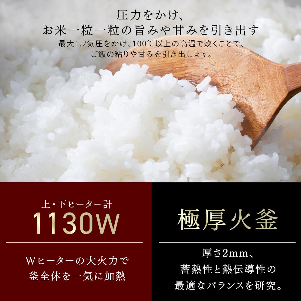 アイリスオーヤマ 炊飯器 5.5合 圧力IH 自動調理モード搭載 50銘柄炊き分け機能 極厚火釜RC-PGA50-B ブラック