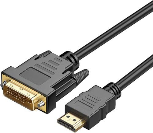 【優れた耐久性】HDMI DVI ケーブルは耐腐食性の金メッキコネクター、純銅導体、箔＆編組シールドの組み合わせで、クロストークを最小限に抑え、ノイズを抑制し、電磁干渉（EMI）および無線周波数干渉（RFI）から保護します。耐久性に優れたストレインリリーフコネクターを採用され、指締めネジと握りやすいトレッドで安全な接続を提供する同時にケーブルの挿抜も簡単になります。抜群のケーブル性能を実現するだけではなく、長期使用でも接触不良、信号劣化、断線の心配がなく、優れた耐久性を確保します。・【安定した信号伝送】24K金メッキコネクタは、接触抵抗が少なく、サビなどによる画質・音質の劣化を防ぎます。10 000回以上の挿抜テスト済です。また、多重シールド構造により、クロストークとノイズを最小限に抑え、電磁干渉（EMI）と無線周波数（RFI）干渉から守ります。・【双方向変換】双方向HDMI DVI変換ケーブルはDVI出力ポートを搭載したパソコングラフィックカードをHDMI入力ポートを搭載したモニター、HDTVなどに接続できます。・【1080P 高解像度に対応】フルHD 1080Pまでの高【優れた耐久性】HDMI DVI ケーブルは耐腐食性の金メッキコネクター、純銅導体、箔＆編組シールドの組み合わせで、クロストークを最小限に抑え、ノイズを抑制し、電磁干渉（EMI）および無線周波数干渉（RFI）から保護します。耐久性に優れたストレインリリーフコネクターを採用され、指締めネジと握りやすいトレッドで安全な接続を提供する同時にケーブルの挿抜も簡単になります。抜群のケーブル性能を実現するだけではなく、長期使用でも接触不良、信号劣化、断線の心配がなく、優れた耐久性を確保します。 【安定した信号伝送】24K金メッキコネクタは、接触抵抗が少なく、サビなどによる画質・音質の劣化を防ぎます。10 000回以上の挿抜テスト済です。また、多重シールド構造により、クロストークとノイズを最小限に抑え、電磁干渉（EMI）と無線周波数（RFI）干渉から守ります。 【双方向変換】双方向HDMI DVI変換ケーブルはDVI出力ポートを搭載したパソコングラフィックカードをHDMI入力ポートを搭載したモニター、HDTVなどに接続できます。 【1080P 高解像度に対応】フルHD 1080Pまでの高精細な画質を双方向でビデオ伝送をサポートし、十分な帯域幅を提供してハイビジョンな動画やゲームをお楽しめます。DVI-D（24+1）とDVI（24+5）インターフェイスに対応します。ご注意:映像出力しか対応しますが、音声出力には非対応です。 【幅広い互換性】-HDMI-VGAアダプターは、コンピューター、PC、デスクトップ、ラップトップ、ウルトラブック、ノートブック、Chromebook、Raspberry Pi、Intel Nuc、Roku、PS3、Xbox One、Xbox 360、Wii U、セットトップボックス、TV BOXと互換性があります 、またはHDMIポートを備えたその他のデバイス。 SONY PS4、Retinaディスプレイ搭載Apple MacBook Pro、Mac mini、Apple TVなど、Blu-rayプレーヤーや低電力HDMIポートを備えたデバイスとは互換性がありません。