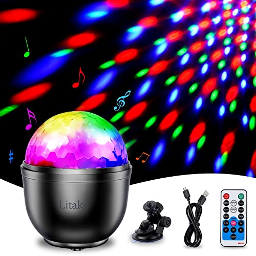 リテーク(Litake) LED ミラーボール ディスコライト USB充電式 15色 RGB 回転 リモコン付き 音声起動 ..