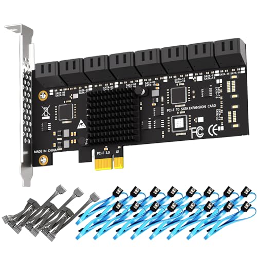 GLOTRENDS SA3116-C 16ポート 増設ボード PCIe X1 SATA拡張カード、SATAおよび電源ケーブル付き、Windows