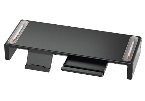 Rakuten - Olmasterモニタースタンドライザー 折りたたみ式パソコンモニターライザー 高さ調節可能 PCスタンド/収納引き出し/ペンスロット/携帯電話