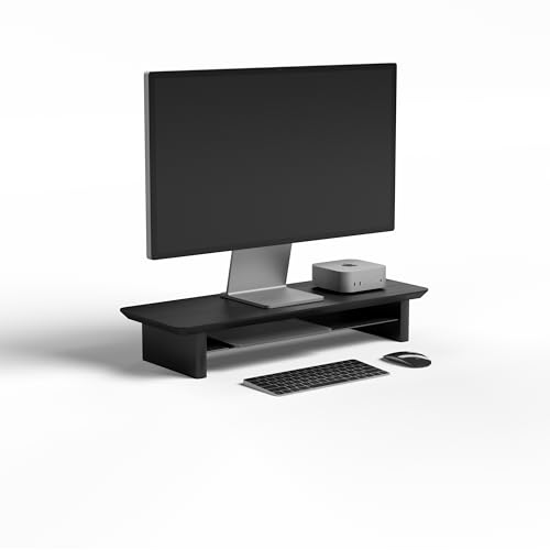 amesoba 木製 モニタースタンド 卓上 デスクシェルフ MINI コンパクトモデル オーク材 高級木材 65cm (新色/MAKKURO)