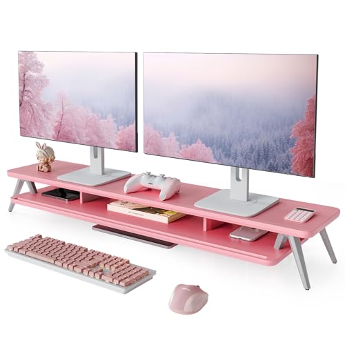 Fenge モニター台 机上台パソコン台 机上ラック 2段 木製天板 アルミニウム製脚 デスクトップ用 机上 モニタースタンド 机上台 pcモニ
