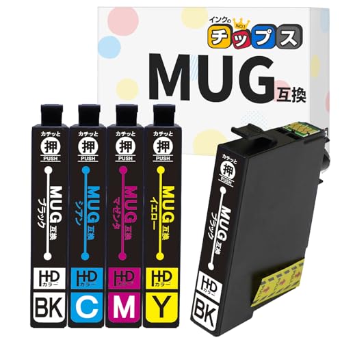 インクのチップス エプソン用 MUG(マグカップ) 互換インク MUG-4CL 4色セット ブラック1本 染料 ＜発色の良いHDカラー使用＞ ＜