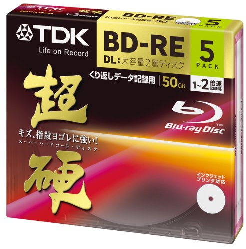 TDK データ用ブルーレイディスク 超硬シリーズ BD-RE DL 50GB 1-2倍速 ホワイトワイドプリンタブル 5枚 5mmスリムケース...