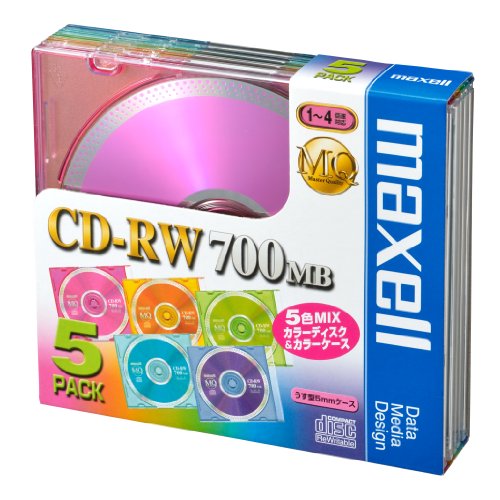 CD-RW - maxell データ用 CD-RW 700MB 4倍速対応 カラーミックス 5枚 5mmケース入 CDRW80MIX.1P5S