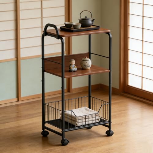 樂天商城 - PRTONE キッチンラック キッチンワゴン キャスター付き 天板付き 幅43×奥行30×高さ87.3cm ベッドサイドテーブル メタルラック