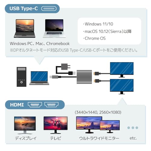 ラトックシステム USB C to HDMI デュアル ディスプレイ アダプター PD対応 複製 拡張 選択可 RS-UCHD2-PD 3
