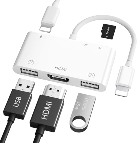 Lightn-ing HDMI+USB*2+SD/TF 変換アダプタ i-Phone 用 HDMI変換ケーブル 1080P ビデオ再生 遅延なし