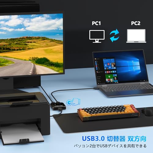 エブリデイ・ダイレクトのUSB3.0 切替器 PC 2台用 双方向 2入力1出力/1入力2出力 5Gbps高速転送 USB 切り替え機 1台のプリンターを2台のパソコン｜アングル3