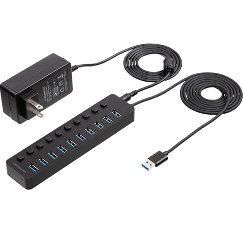 イーサプライ USBハブ 10ポート ACアダプタ付 1.5m 個別スイッチ USB3.2 Gen1 高速転送 5Gbps セルフパワー 充電