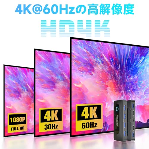 エブリデイ・ダイレクトのKVMスイッチRSHTECH USB 切替器 HDMI 4K@60Hz 、4 USB 3.0 ポート パソコン2台用 キーボードマウスプリンター｜アングル3