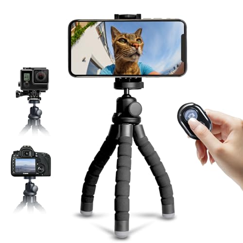 ataraxia スマホ 三脚 スマホスタンド くねくねスタンド 遠隔撮影 リモコン付き 360度回転可能 1/4インチネジ付き 写真/撮影/カ