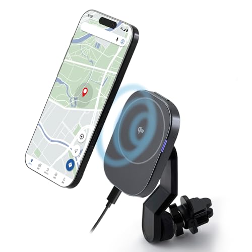 エレコム 車 スマホスタンド Qi2 15W ワイヤレス充電 マグネット吸着 エアコン吹き...