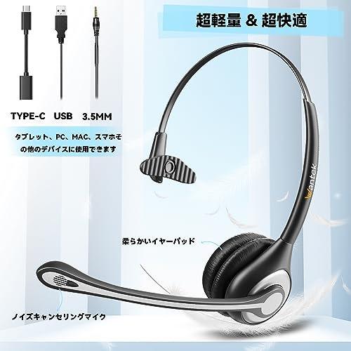 Wantek�إåɥ��å�USB TypeC 3.5mm �Ҽ� �Υ�������󥻥�󥰥ޥ����դ��ȥ���饤������ ͭ�� PC�ѥإåɥۥ� Web���