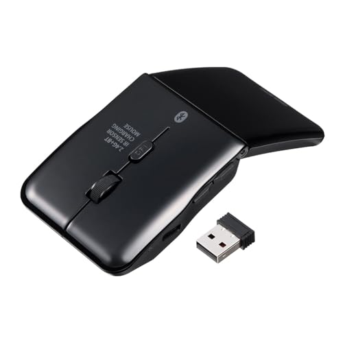 サンワダイレクト 薄型マウス Bluetooth / 2.4GHz 折りたたみ 静音 5ボタン USB-C充電式 マルチペアリング ワイヤレス