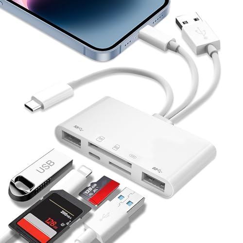 SDカードリーダー 5in3 i-Phone/Type-c/USB 三線一体型多機能カードリーダー USB/SD/TFカード 変換アダプタ 0T