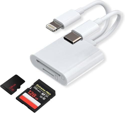 【新型 MFi 認証製品】SDカードリーダー Type-C＆Lightning 2-in-1 Micro SDカードリーダー 一台二役 ..