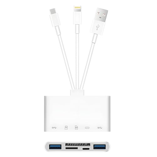 5in3 iPhone SDカードリーダー【MFi認証製品】Lightning/Type C/USB カメラカードリーダー USB/SD/TF変