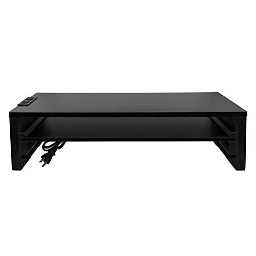 Rakuten - EAYHM モニター台 二段式 机上台 2口コンセント付き 木製天板54x23.5CM PCキーボード収納ラック パソコン スタンド プリンター