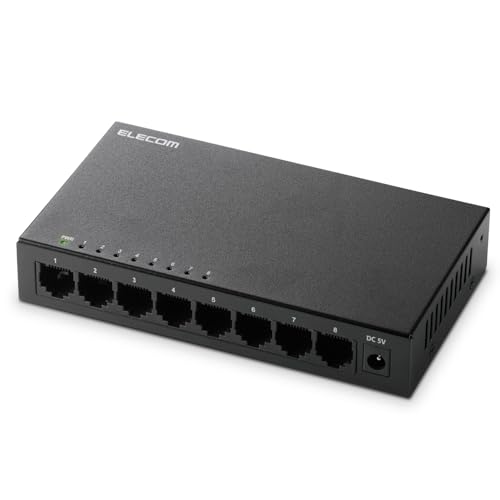 エレコム スイッチングハブ ギガビット 8ポート 金属筐体 AC電源 静音ファンレス ブラック EHC-LG08M-B