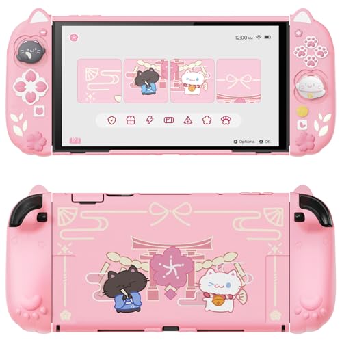 PlayVital Switch 2用保護カバーセット switch2ドック対応 猫耳＆肉球グリップ付き Joy-Conカバー付き シリコン＋P