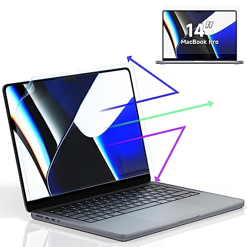 粘着式/MacBook Pro 14インチ/-・Size:MacBook Pro 14インチ・対応機種： MacBook Pro 14インチ 2021年 用 購入前に、機種を確認していただきますようお願いいたします。・【ブルーライト＆紫外線カット】ブルーライトカット率69.7%、紫外線カット率99%、目の負担を軽減するため、長時間の作業に最適のMacBook 14インチ用保護フィルムです。見やすさも重視されたため、着色が薄くて見やすさを損なわない高透過率を持つ保護フィルムです。・【アンチグレア・反射低減】本フィルム表面はアンチグレアコーディングが加工されており、画面のチラつきと蛍光灯や日差し等による反射を抑えられ、どこでも見やすい画面を楽しめます。・【抗菌加工・指紋防止】本フィルム表面が抗菌及び撥水撥油コーディングによって、指紋や汚れ付きにくく、細菌の繁殖も防ぎます、汚れ等を付いたところで、簡単に拭き取れます。【画面保護】硬度3Hのフィルムで画面を摩耗やキズから保護し、日本製のPET素材でまた適当な柔軟性があり貼り付けやすいです。・【貼り付け簡単な自己吸着タイプ