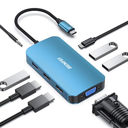 BENFEI USB C 8in1 ハブドッキングステーション Docking station MST 2×HDMI VGA USB-C 3×U