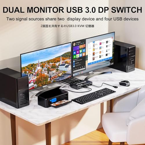 KCEVE KVM �����å� 8K30Hz/4K60Hz��2PC����2��˥������ϡ��ǥ奢���˥������ߥ顼/��ĥ�⡼�� USB3.0 KVM��
