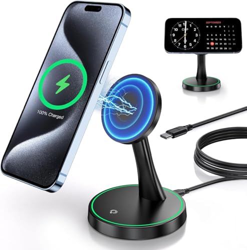 【2025最新型】Mag safe充電器 スタンド ワイヤレス充電器 急速充電 15W出力 置くだけ マグネット式 充電スタンド用iPhone...