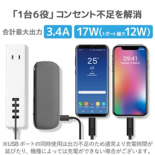 エレコム 電源タップ USBタップ 3.4A (USBポート×4 コンセント×2) 1.5m ホワイト ECT-0415WH