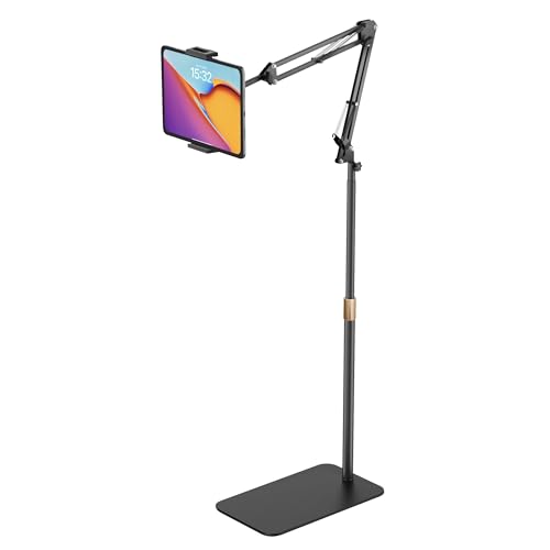 タブレット スタンド 伸縮式フロアスタンド iPad アーム 床置き 寝ながら 50-150CM高さ調整 約2.0KG土台 角度調整 4.7-1