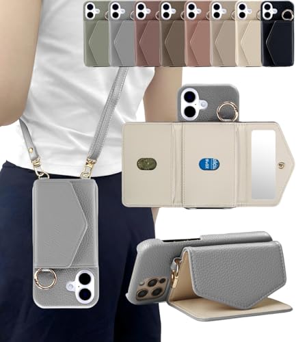 樂天商城 - Liisea 対応 iphone 17 ケース カード収納 ショルダー ストラップ 付き リング スマホケース 可愛い ミラー アイフォン17用