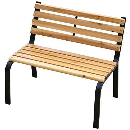Rakuten - [山善] ガーデンベンチ ミニ 幅80×奥行57.5×高さ74.5cm スチールベンチ パークベンチ スチール 天然木 お庭 ベランダ テラス